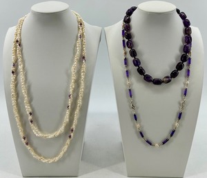 Amethyst & Freshwater Pearl Bead Necklaces