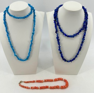 Assorted Chip Bead Necklaces - Turquoise Chip, Blue Chip & Coral Pearl Accents
