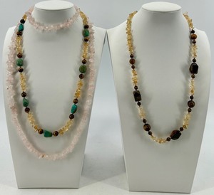 Gemstone Bead Necklaces - Rose Quartz Chips & Tigers Eye with Turquoise