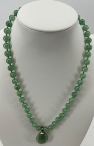 Green Jade Bead Necklace with Teardrop Pendant