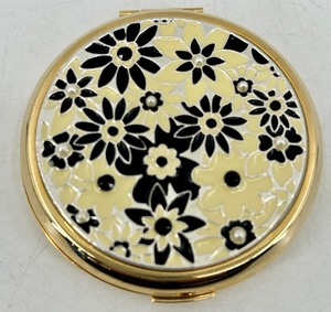 Vintage Stratton Floral Filigree Gold-Tone Round Powder Compact