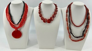 Beaded Necklaces - Red & Burgundy Multi-Strand Pendant Styles