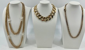 Assorted Gold-Tone Chain Necklaces including Pearl Accents