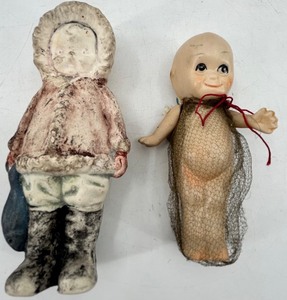 Two Vintage Dolls - Cloth-Body Doll with Netting Dress & Kewpie Baby Doll