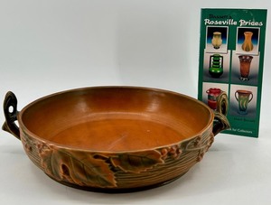Roseville Brushberry Pottery Bowl with Leaf Motif Handles and Book