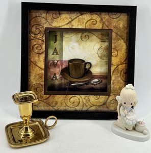 Enesco Jonathan & David Mother Sew Dear Figurine, Framed Wall Art and Brass Candle Holder