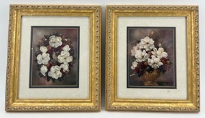 Pair of Floral Still-Life Prints in Ornate Frames