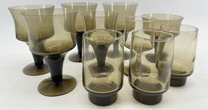 Assorted Mid Century Orrefors Smoke Glass Goblets & Stemware