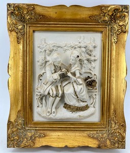 Alt Meissen Art Sanssouci Scene Porcelain Relief in Gilt Rococo Frame #1
