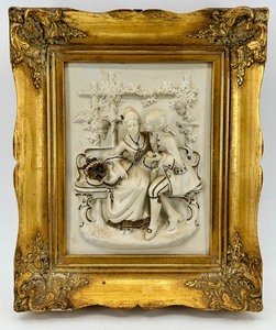 Alt Meissen Art Sanssouci Scene Porcelain Relief in Gilt Rococo Frame #2