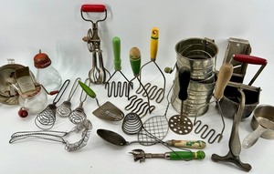 Vintage Kitchen Tools including Bromwells Measuring-Sifter Cups