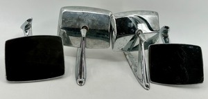Set of Four Chrome Square Side Mirror Heads with Mounting Arms - Vintage Auto Hardware
