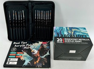 &nbspDual Tips Acrylic Paint Markers &amp Fantastory Iridescent Metallic Acrylic Paint Set &amp Paint Brushes