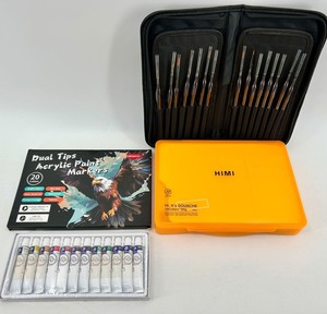 Assorted Art Supplies including DROFUL Dual Tip Acrylic Paint Markers &amp HIMI Gouache Sets with Brushes