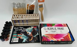 Assorted Art Supplies including NEW Yalida 24 Color Acrylic Paint Set &amp Draful Dual Tip Markers &amp Brushes - New in Box