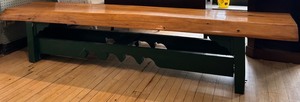 Heavy, Long Wooden Bench with Carved Front Apron
