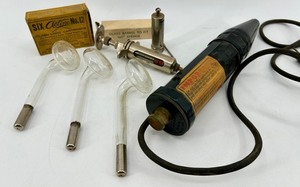 Six Action No. 12 Flash Light Cartridges & Glass Barrel Syringe - Vintage Lab Equipment