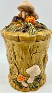 Vintage Geo. Z. Lefton Mushroom Lidded Jar with Bark-Textured Base