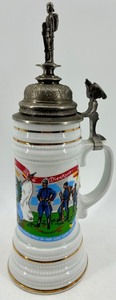 Kaiser Regimental Beer Stein - West Germany Porcelain With Pewter Lid