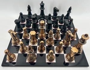 Marble Chessboard with Metal Playing Pieces