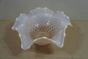Pink Opalescent Hobnail Bowl with a Scalloped Edge