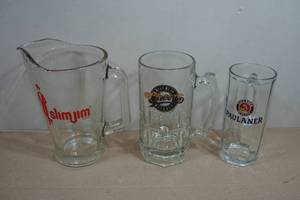 Glass Pitcher and Beer Mugs