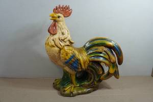 Vintage Majolica Hand Painted Large Rooster Yard Art