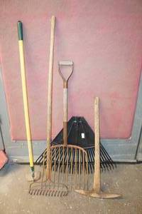 Garden Hoe, Rakes and Pick Axe