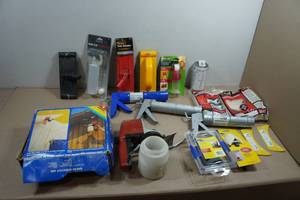 Assorted Hardware - Pole Sander Attachments, Caulk Guns, Paint Cloths