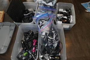 Assorted USB Cables, Wall Bricks, Car Adapters