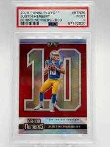 2020 Panini Playoff Behind the Numbers Red Justin Herbert Rookie Insert PSA 9 Mint