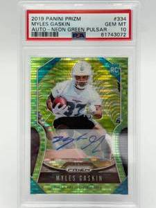 2019 Panini Prizm Neon Green Pulsar Autograph Myles Gaskin Rookie Card PSA 10 GEM MINT