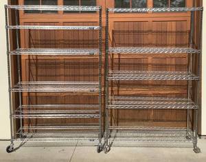 Two Chrome Wire Shelf Systems with Wheels - NSF Shelf Tech