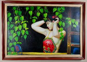 Framed Oil Painting on Canvas- Chinese Lady in Dudou