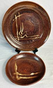 Matching Pair of Handmade Studio Pottery Serving Tray and Bowl