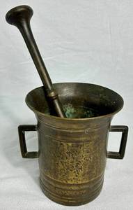 Antique Mortar & Pestle Heavy Solid Brass Apothecary  Bowl