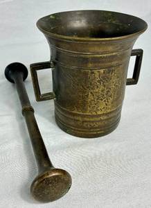 Antique Mortar & Pestle Heavy Solid Brass Apothecary  Bowl