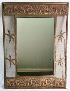 Stamped Copper Elephant and Palm Trees Mirror