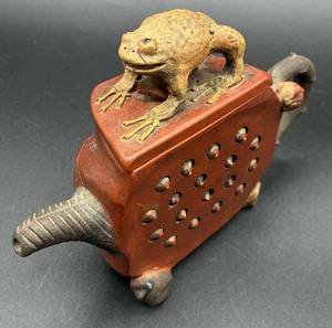 Vintage Chinese Red Clay Lotus Toad Teapot