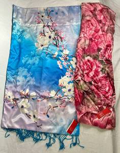 Story of Shanghai 100% Silk Cherry Blossom Print Shawl and Roses Scarf