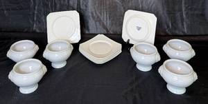 Sur La Table Porcelain Lion Head White Bowls and Ecoware White Plates