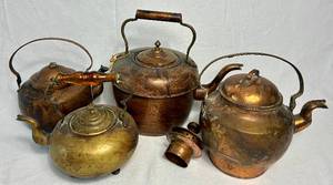 Vintage Copper Teapot Collection - 4 Teapots of Various Sizes & Styles