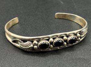 Navajo Style Sterling Silver and Black Onyx Cuff Bracelet