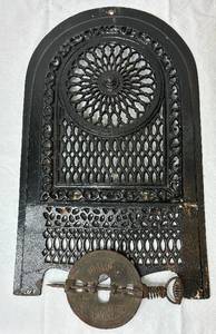 Antique Ornate Victorian Cast Iron Fireplace Cover Grate and Diamond 6 Inch Cast Iron Stove Pipe Damper