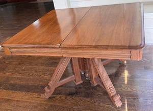 Antique Victorian Revival Oak Table with Barley Twist Legs and Casters