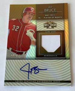 Jay Bruce 75 Auto and Game-Used Relic 2012 Topps Triple Threads #TTUAR-109 Numbered 6675 Baseball Card