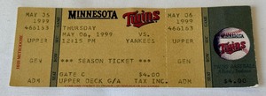 Eric Milton No-Hitter Ticket  - March 6, 1999 Minnesota Twins Baseball