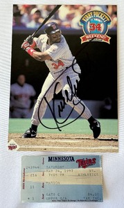 Kirby Puckett Autographed Post Card 1997 Kirby Puckett Weekend w Ticket Stub May 24, 1997 Minnesota Twins Baseball