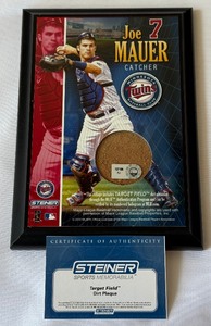 Joe Mauer Target Field Dirt Plaque w MLB COA Minnesota Twins Baseball