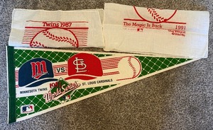 Minnesota Twins 1987 World Series Pennant w 1987 and 1991 Homer Hankies